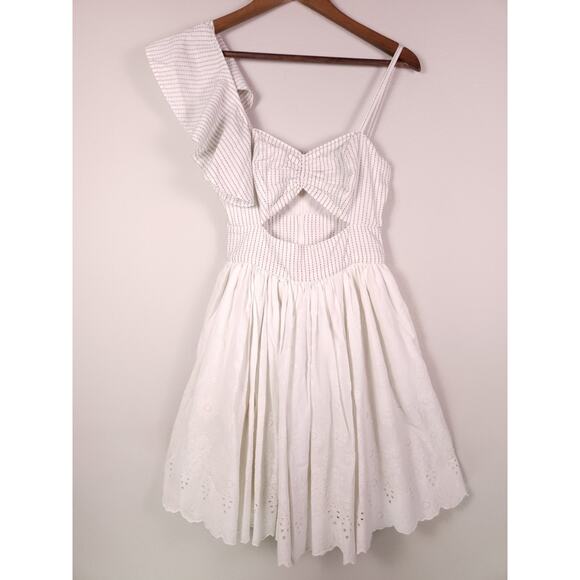 Tularosa Off White One Shoulder Cutout Eyelet Boho Mini Dress XXS - Picture 4 of 12